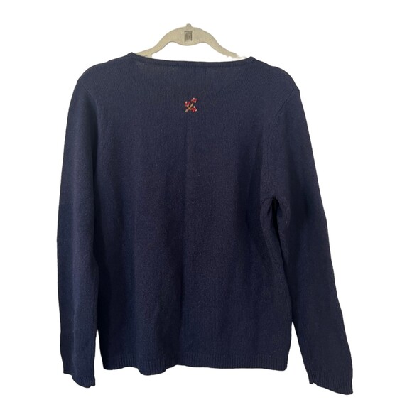 Tulchan 100% Lambswool Navy Embroidered Fall Cardigan Sweater Women's Medium - Picture 7 of 7